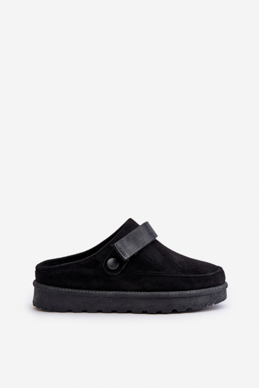 Moteriškas Šlepetės pašiltinti su kailiuku viduje su platforma juodos spalvos Azida