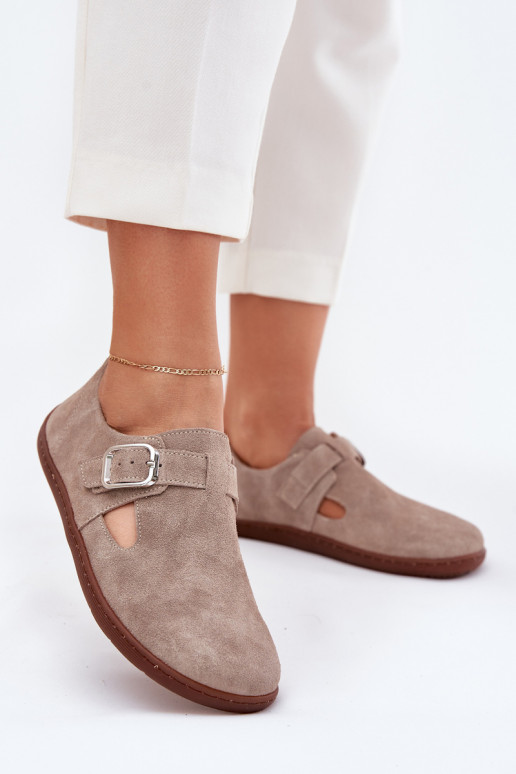 iš zomšos batai Barefoot Moteriškas su sagtimis Zazoo N1261 smėlio spalvos