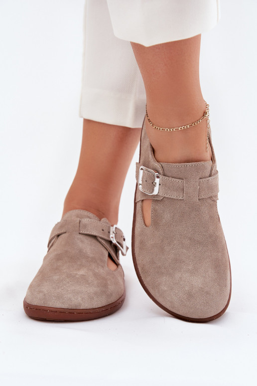 iš zomšos batai Barefoot Moteriškas su sagtimis Zazoo N1261 smėlio spalvos