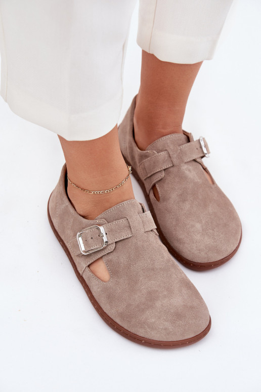 iš zomšos batai Barefoot Moteriškas su sagtimis Zazoo N1261 smėlio spalvos