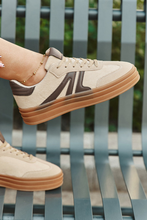 Moteriški velvetiniai sportinio stiliaus batai su platforma, smėlio spalvos Corynelle