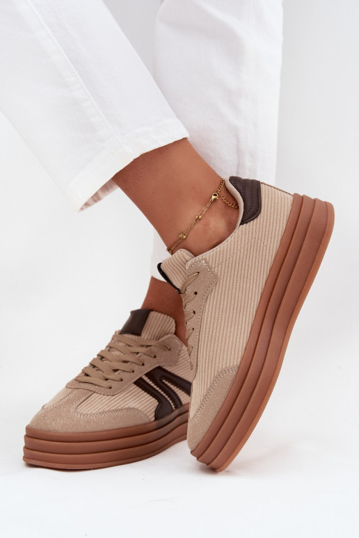 Moteriški velvetiniai sportinio stiliaus batai su platforma, smėlio spalvos Corynelle