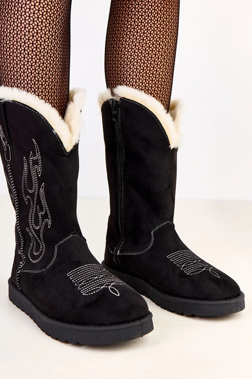 Juodi sniego batai su siuvinėjimu ant...