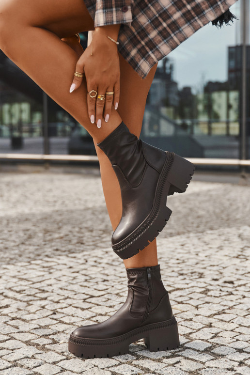 Moteriški aulinukai ant masyvių kulnų ir platformos iš eko odos rudos spalvos Elvianne