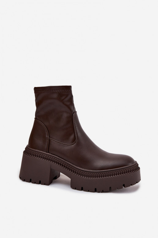 Moteriški aulinukai ant masyvių kulnų ir platformos iš eko odos rudos spalvos Elvianne