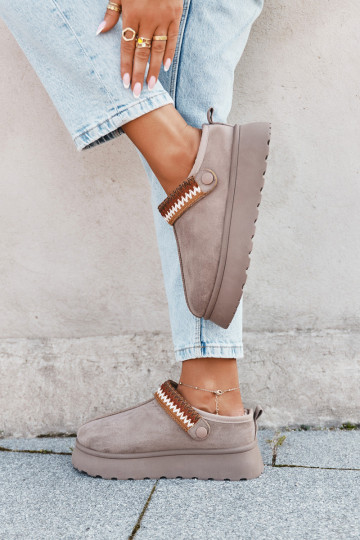 Sniego batai moteriški žemi su judančiais dirželiais ir siuvinėjimu, su platforma smėlio spalvos Lyrisse 2