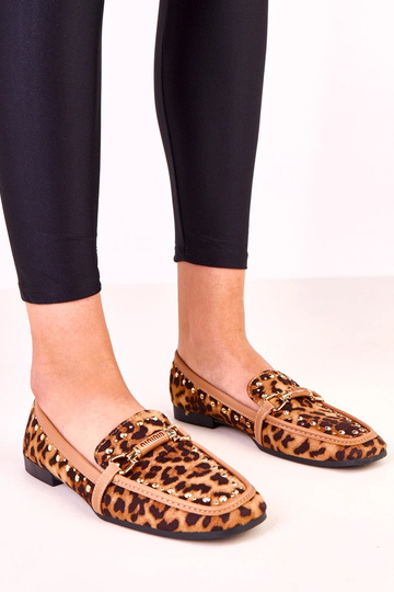 Leopardo rašto balerinų tipo bateliai iš dirbtinio zomšo su kniedėmis Molia