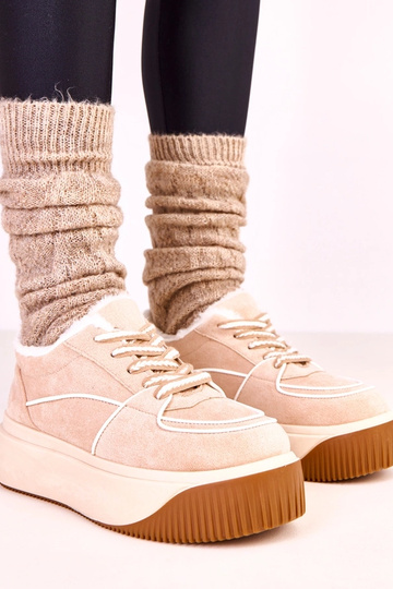 Smėlio spalvos šilti sportiniai batai ant platformos Vargas