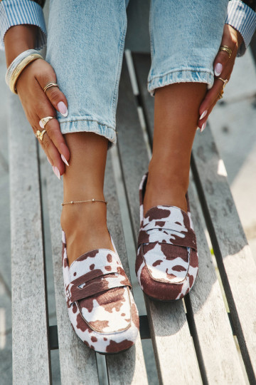 Moteriški plokščiapadžiai mokasinai su lopais rudos-baltos spalvos "Soreline" 2