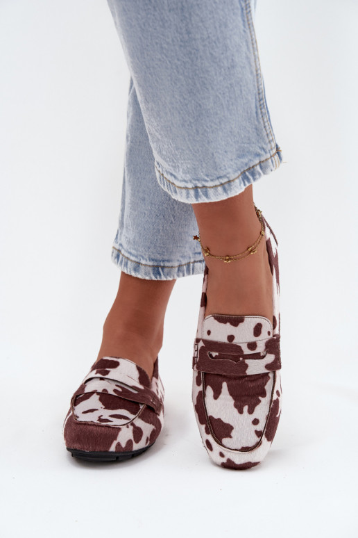 Moteriški plokščiapadžiai mokasinai su lopais rudos-baltos spalvos "Soreline"