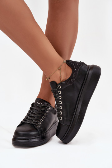 Moteriški sportiniai bateliai iš natūralios odos GOE OO2N4004 juodos spalvos