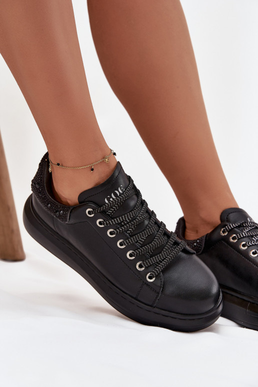 Moteriški sportiniai bateliai iš natūralios odos GOE OO2N4004 juodos spalvos