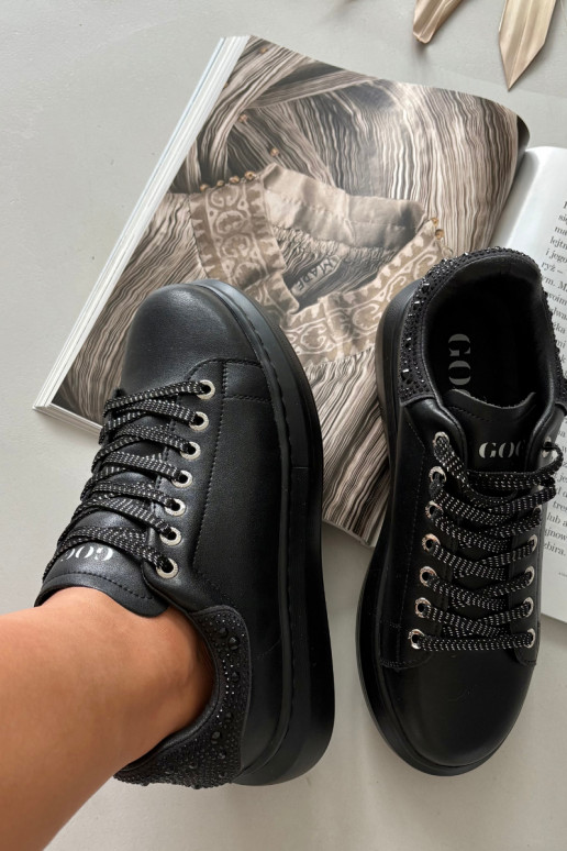 Moteriški sportiniai bateliai iš natūralios odos GOE OO2N4004 juodos spalvos