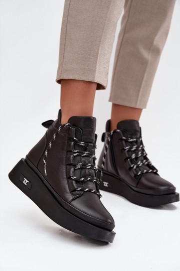 Odiniai moteriški aulinukai su platforma, pašiltinti, Artiker 55C0809 juodos spalvos