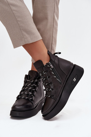 Odiniai moteriški aulinukai su platforma, pašiltinti, Artiker 55C0809 juodos spalvos 2