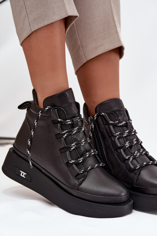 Odiniai moteriški aulinukai su platforma, pašiltinti, Artiker 55C0809 juodos spalvos