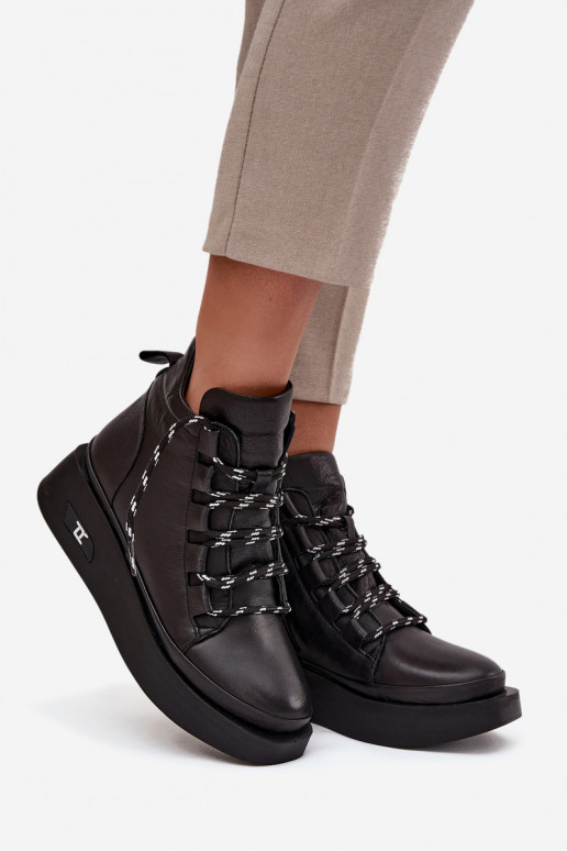 Odiniai moteriški aulinukai su platforma, pašiltinti, Artiker 55C0809 juodos spalvos