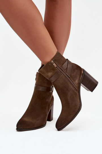 Chaki spalvos moteriški šilti zomšiniai aulinukai su kulniukais iš natūralios odos Sergio Leone BT25384-S