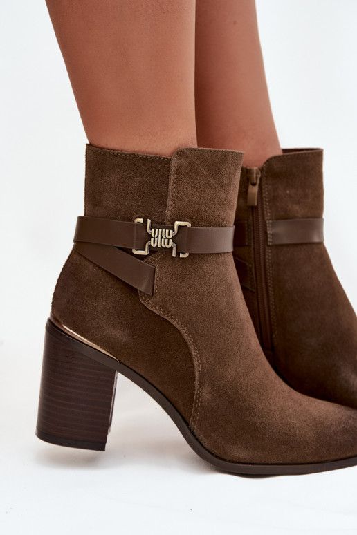 Chaki spalvos moteriški šilti zomšiniai aulinukai su kulniukais iš natūralios odos Sergio Leone BT25384-S