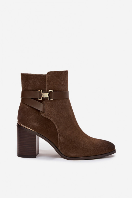 Chaki spalvos moteriški šilti zomšiniai aulinukai su kulniukais iš natūralios odos Sergio Leone BT25384-S