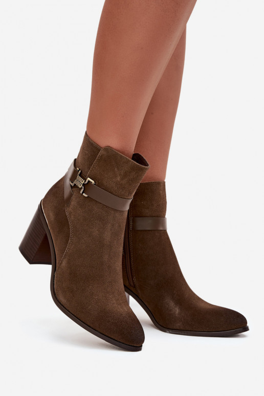 Chaki spalvos moteriški šilti zomšiniai aulinukai su kulniukais iš natūralios odos Sergio Leone BT25384-S