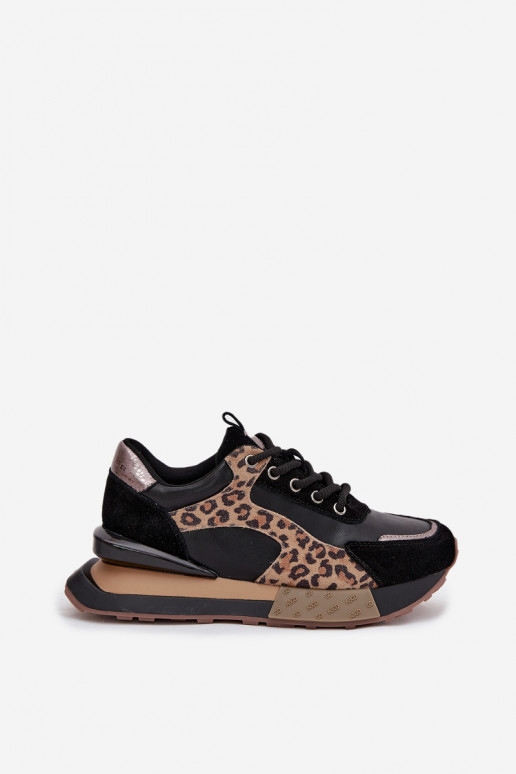 Odiniai moteriški sportinio stiliaus batai su platforma ir leopardo kailio raštais Artiker 55C0134 juodos spalvos