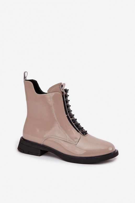 Moteriški aulinukai iš natūralios odos su lako efektu D&A MR52-108 smėlio spalvos