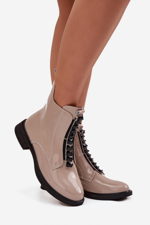 Moteriški aulinukai iš natūralios odos su lako efektu D&A MR52-108 smėlio spalvos