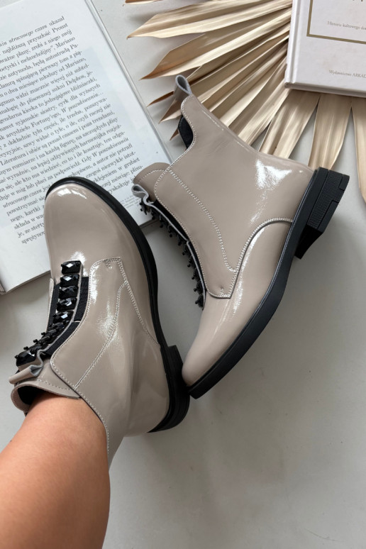 Moteriški aulinukai iš natūralios odos su lako efektu D&A MR52-108 smėlio spalvos