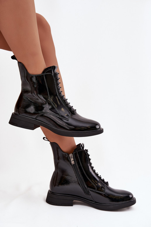 Moteriški lakiniai aulinukai iš dirbtinės odos D&A MR52-108 juodos spalvos