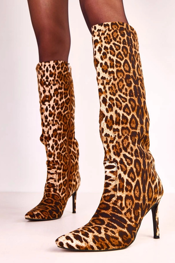 Leopardo rašto moteriški ilgaauliai batai ant plono kulno Adrienne 2