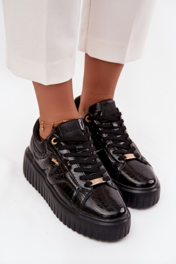 su lako efektu Sneakers modelio batai Moteriškas su platforma Lee Cooper LCJ-25-09-3870 juodos spalvos