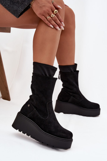 Moteriškas Oda Zomšiniai batai su platforma Tai turiciejka A7161-20 juodos spalvos