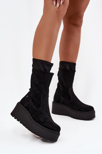 Moteriškas Oda Zomšiniai batai su platforma Tai turiciejka A7161-20 juodos spalvos 2