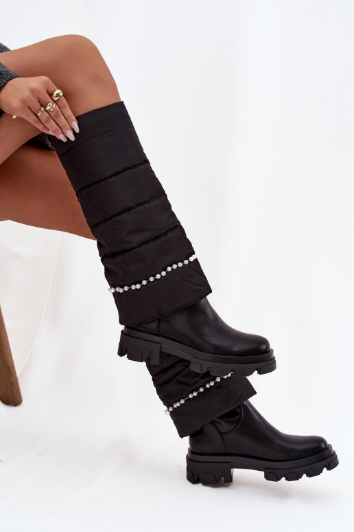 Šilti ilgaauliai batai su karoliukais juodos spalvos Irvette