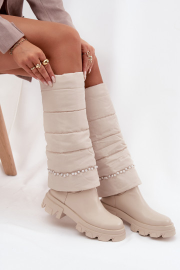Šilti ilgaauliai batai su karoliukais dramblio kaulo spalvos Irvette