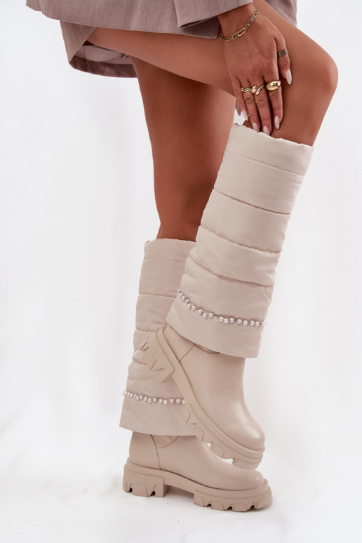 Šilti ilgaauliai batai su karoliukais dramblio kaulo spalvos Irvette