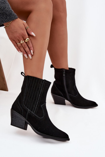 Zomšiniai batai kaubojiško stiliaus Moteriškas su kulniukais pašiltinti juodos spalvos Dylira