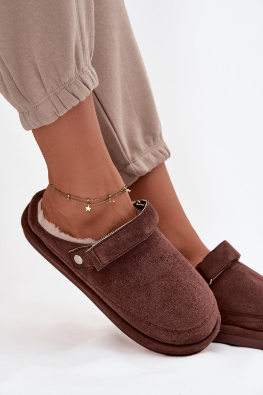 Šlepetės Moteriškas su dirželiais pašiltinti su kailiuku viduje CzekoladoĮe Rilena