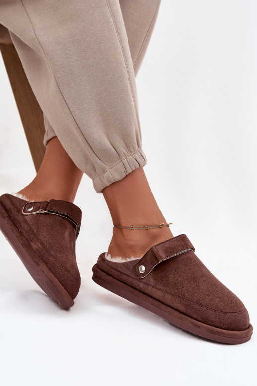 Šlepetės Moteriškas su dirželiais pašiltinti su kailiuku viduje CzekoladoĮe Rilena