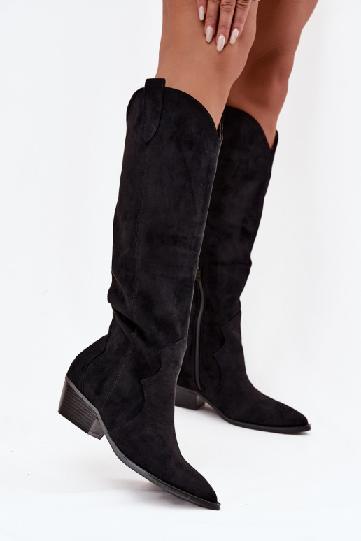 iš eko zomšosoĮe ilgaauliai batai kaubojiško stiliaus Moteriškas su kulniukais juodos spalvos Jenaya