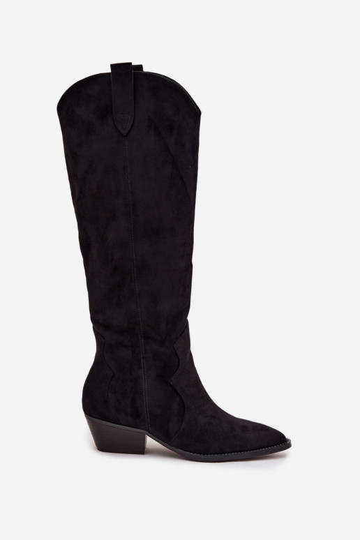 iš eko zomšosoĮe ilgaauliai batai kaubojiško stiliaus Moteriškas su kulniukais juodos spalvos Jenaya