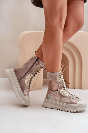 Oda Zomšiniai batai su platforma pašiltinti Tai turiciejka 06565-04 smėlio spalvos