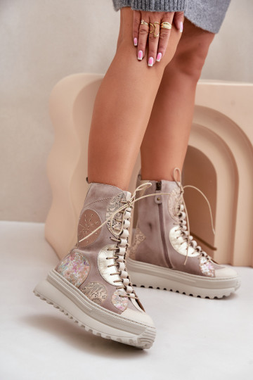 Oda Zomšiniai batai su platforma pašiltinti Tai turiciejka 06565-04 smėlio spalvos 2