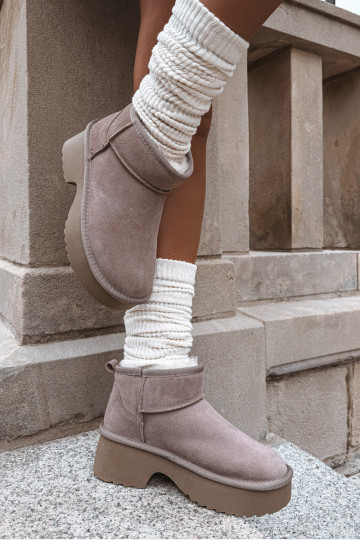 sniego batai MoteriškassuĮjungtaturalnego iš zomšosu pašiltinti su kailiuku viduje chaki spalvos Milora