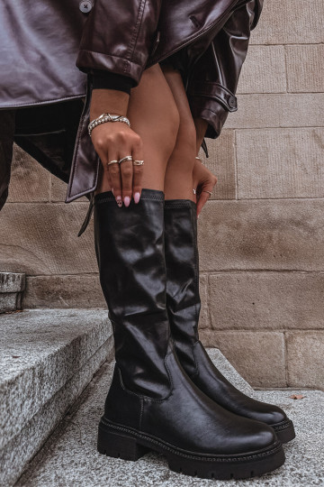 moteriški ilgaauliai batai iš eko odos juodos spalvos Oceana
