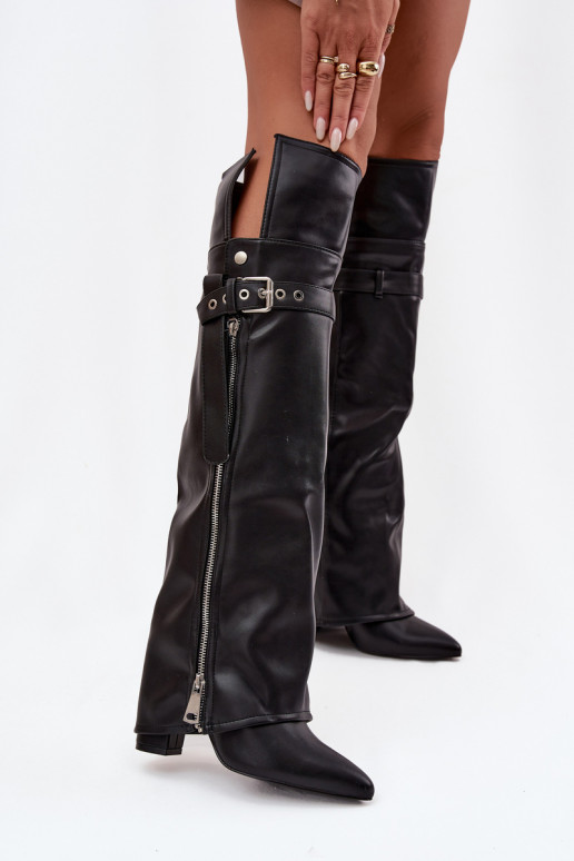 pašiltinti moteriški ilgaauliai batai virš kelių su kulniukais su dirželiais su sagtimis I sidabro spalvosm Zamkiem juodos spalv pašiltinti moteriški ilgaauliai batai virš kelių su kulniukais su dirželiais su sagtimis I sidabro spalvosm Zamkiem juodos spalv