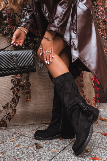 moteriški ilgaauliai batai Su riesta viršutine dalimi I su sagtimis juodos spalvos Ophelis 2