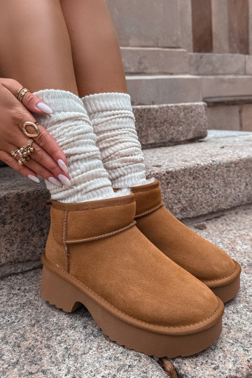 sniego batai MoteriškassuĮjungtaturalnego iš zomšosu pašiltinti su kailiuku viduje rudos spalvos Milora 2