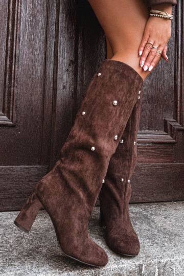 Šilti ilgaauliai batai su kulniukais Su puošniaisi Detalami CzekoladoĮe Lucinda 2